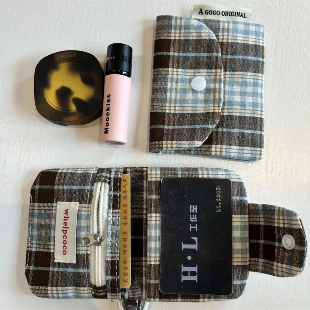 Ins Canvas Retro Plaid Coin Purse Korean Style Zipper Purse Mini Cash Wallet Portable Coin Purse Cloth Envelope Wallets Female