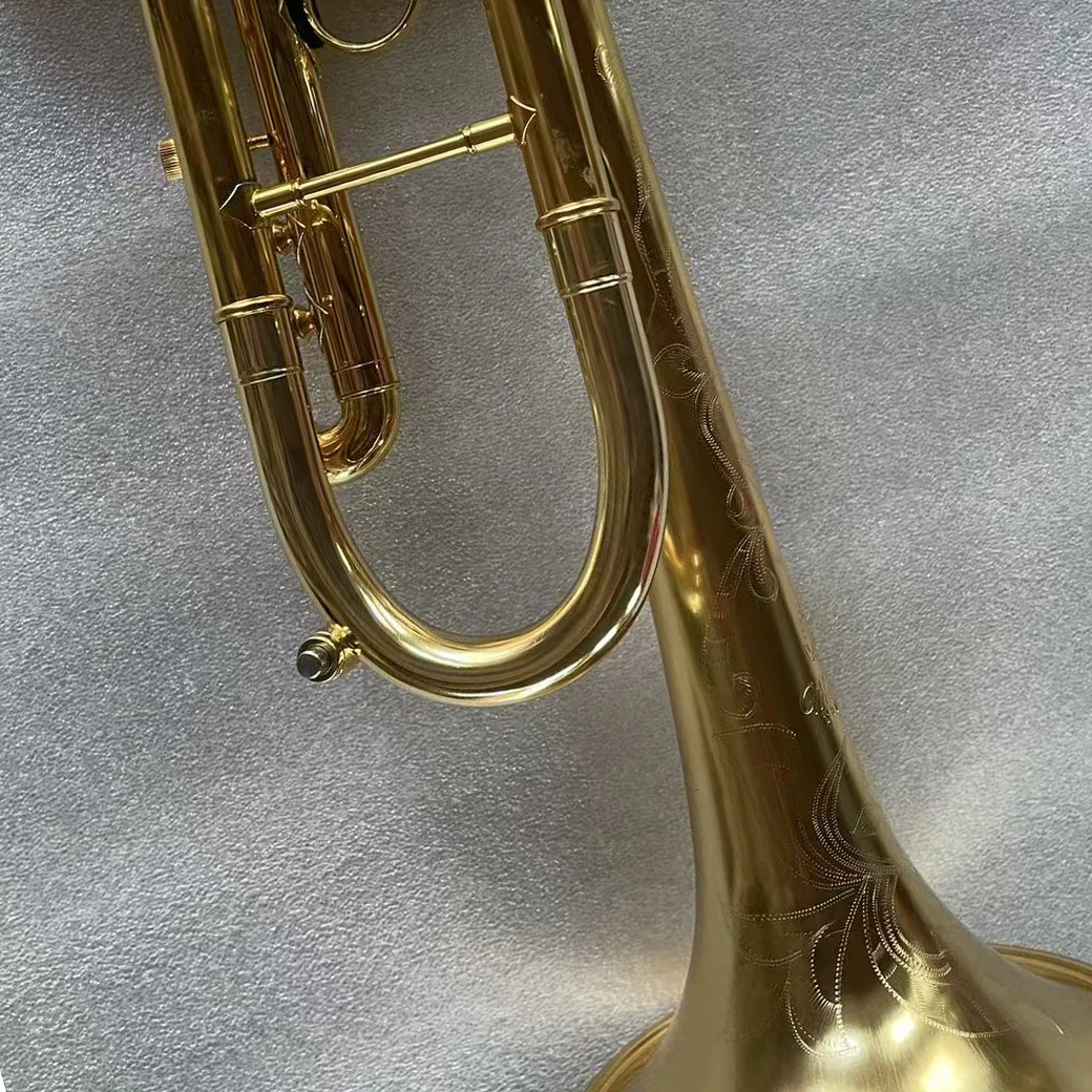 Engraving Flower Bell Size H70 Higher Level Brass Gold Plated Handmade OEM Wholesale Trompete Professional