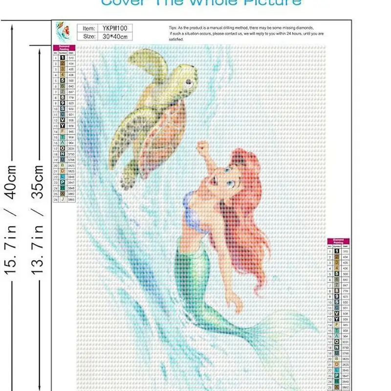 1 peça 5d kit de pintura diamante broca completa para crianças e adultos, com pequena sereia inspirada na disney e tartaruga marinha fofa, faça você mesmo