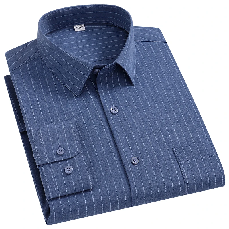 Men's Bamboo Shirt Long Sleeve Wrinkle-Free Big Size Relaxed Fit Classic Patterned Shirts for Dad Comfort Autumn Work Casual