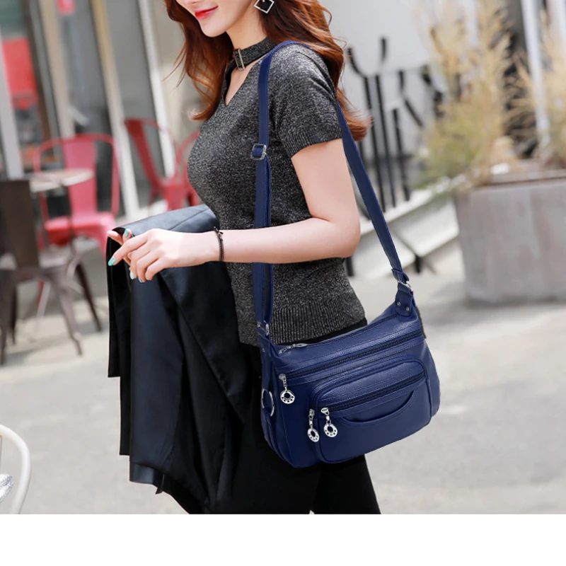

Multiple Pockets Women Casual Handbags Quality Soft Leather Luxury Messenger Sac Designer Female Tote Shoulder Crossbody Bags