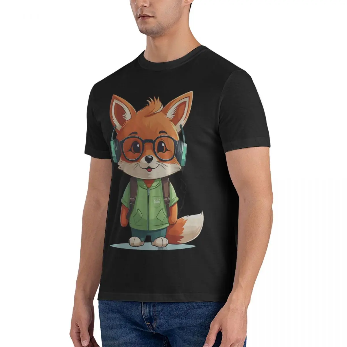 2D Cute T-Shirt Men Smiling Musical Fox Funny 100% Cotton Tee Shirt Round Neck Short Sleeve T Shirt Birthday Present Clothing