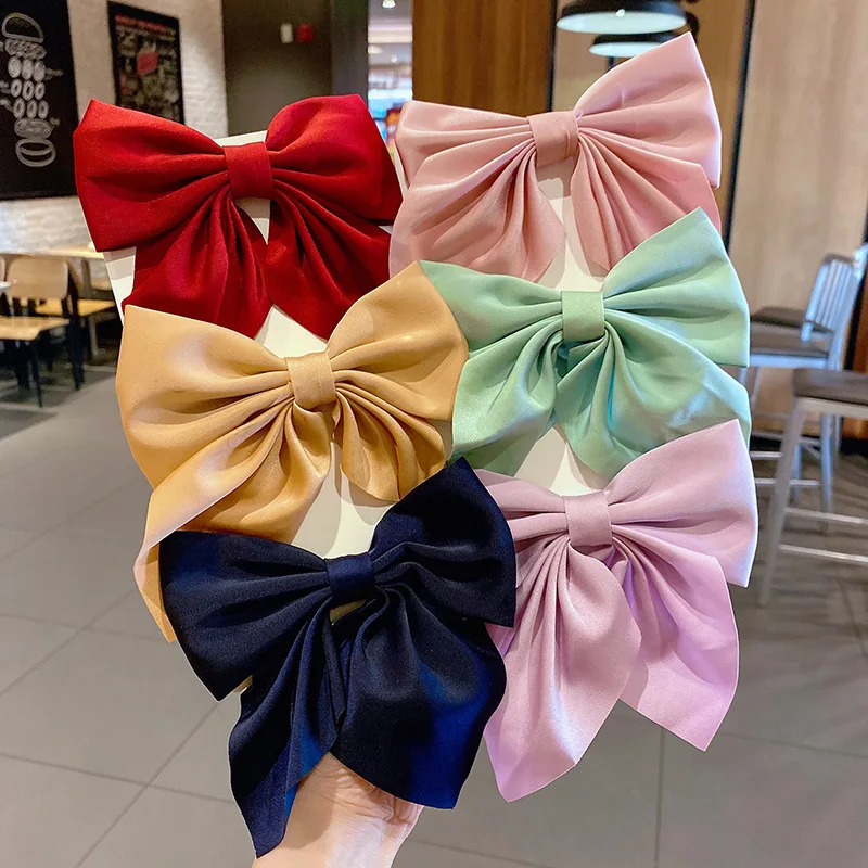 Sweet Bow Hairpins for Women Solid Color Bowknot Hair Clips Satin Butterfly Barrettes Duckbill Clip Girls Hair Accessories