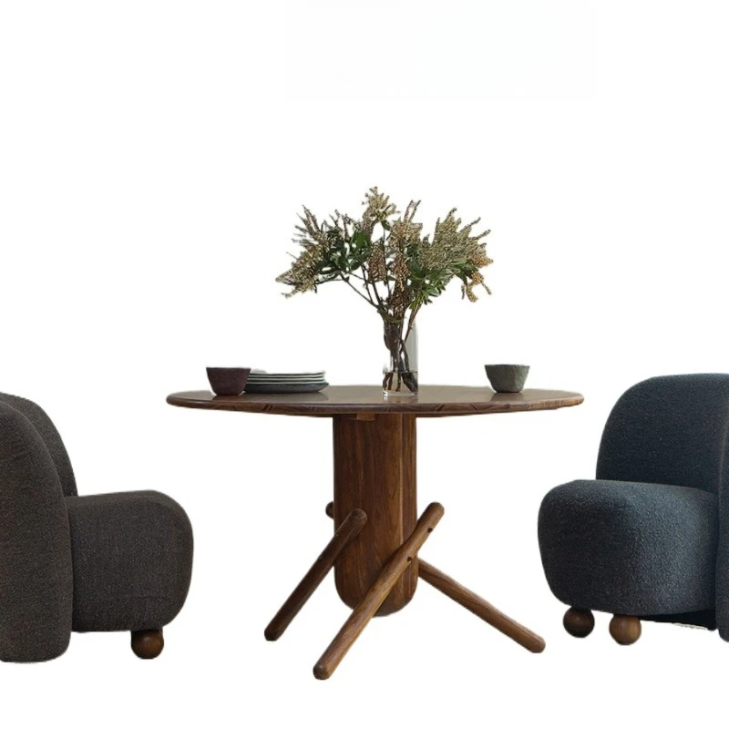 

Ancient retro style all solid wood restaurant round table creative small apartment dining table