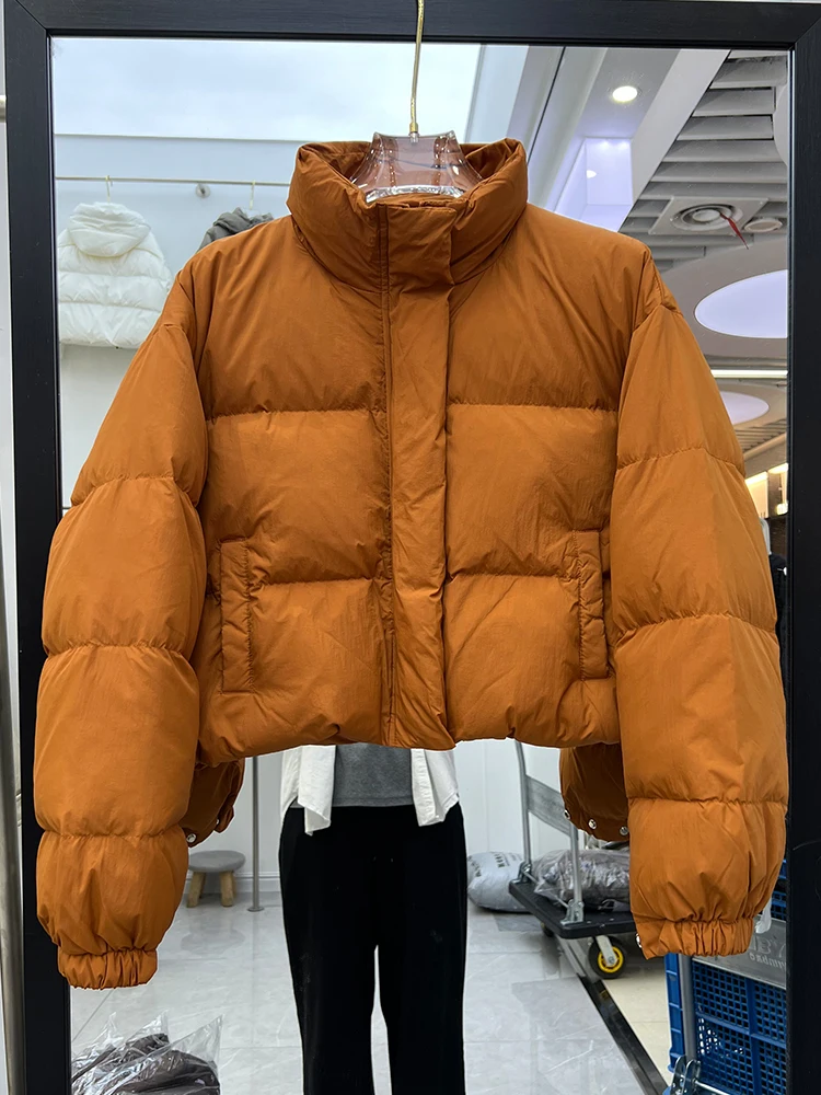 Winter new Korean version short style stand up collar down jacket women thick warm and cozy white duck down coat trendy