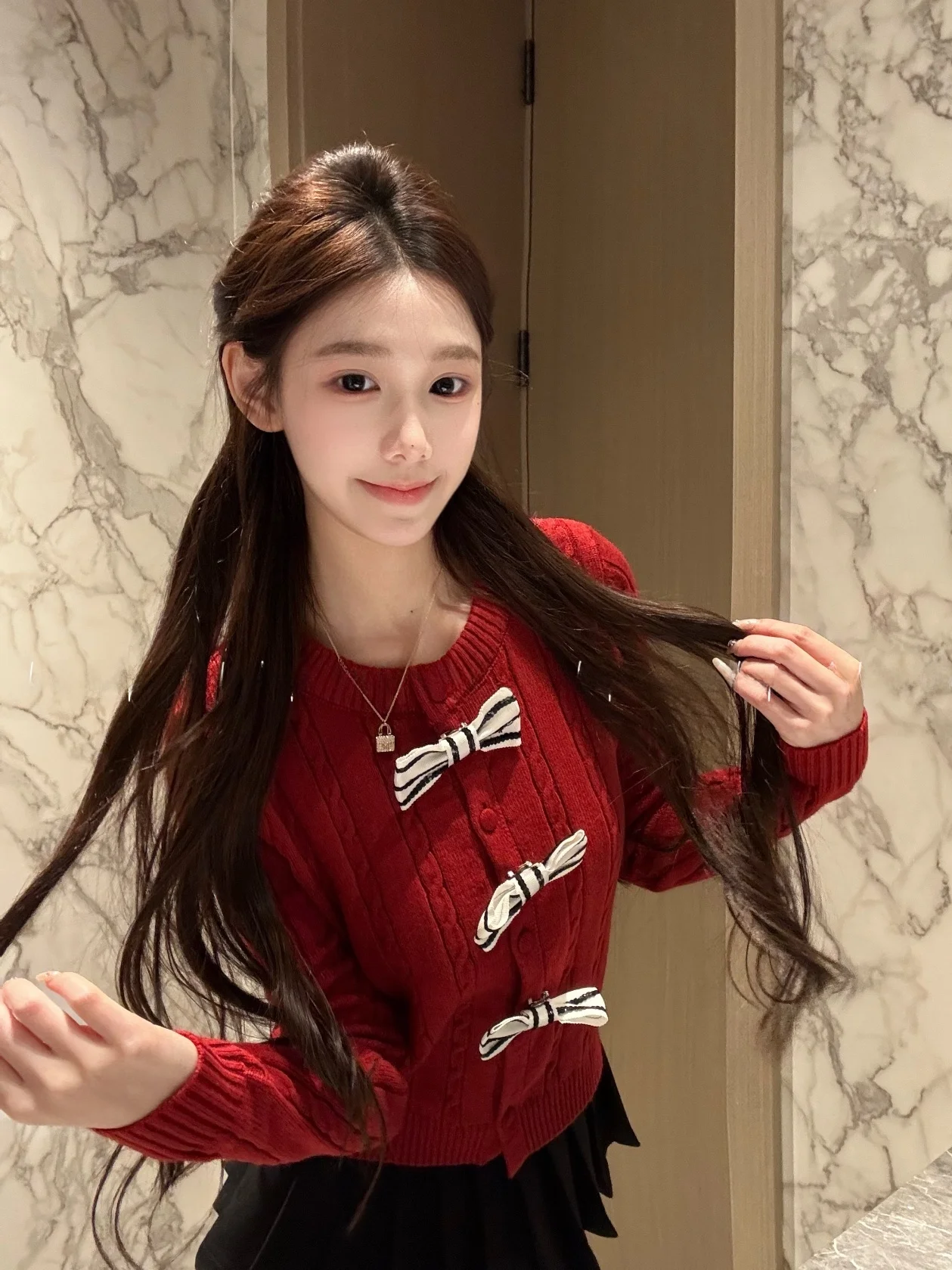

Korean Style Knot Knitted Short Outerwear Women's Slim Fit Long Sleeve Top Casual Fashion Spring Cotton Wool Blend