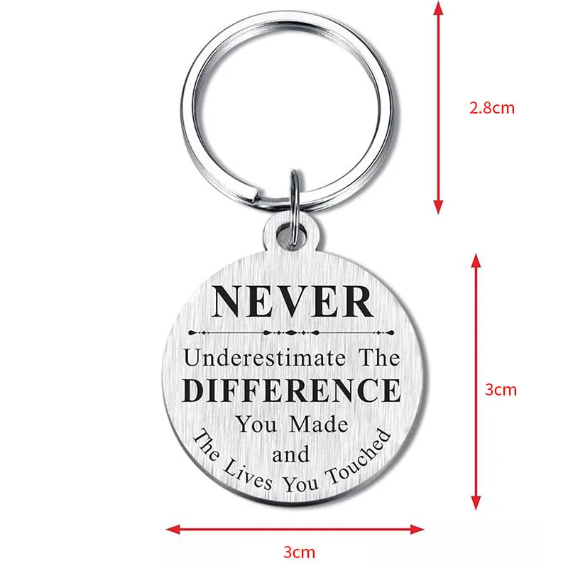 Thank You for All You Do Never Underestimate the Difference You Made Key Ring Stainless Steel Key Chains DIY Jewelry Gifts