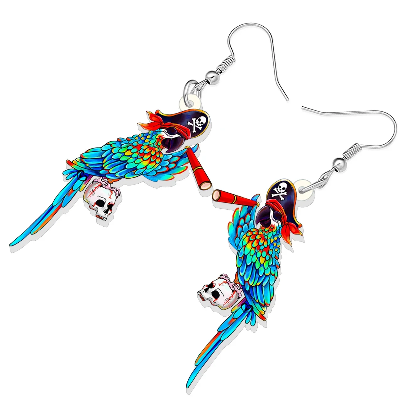 BONSNY Acrylic Halloween Pirate Macaws Skull Drop Dangle Earrings Fun Parrot Bird Jewelry Gifts For Women Girls