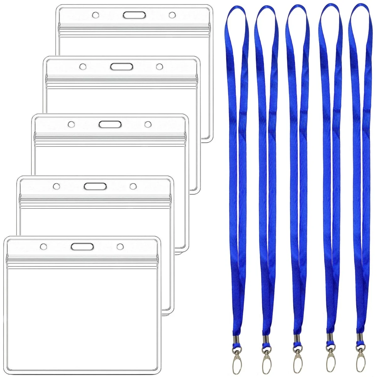 

5pcs ultra-thick horizontal ID badge holder, card cover frame, transparent soft vinyl sleeve, waterproof removable zipper and sl