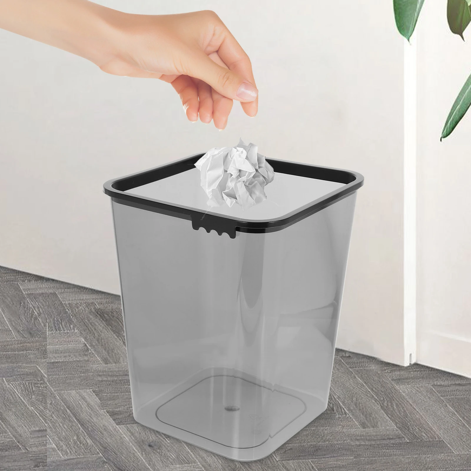 

Large Capacity Trash Can Plastic Waste Bin for Home Office Rubbish Storage Black Grey