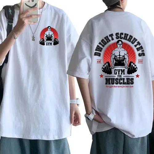 Imagen 1 del producto Dwight Schrute Gym for Muscles camiseta de doble cara serie de televisión The Office Michael Scott camisetas de manga corta Camiseta de algodón para hombres