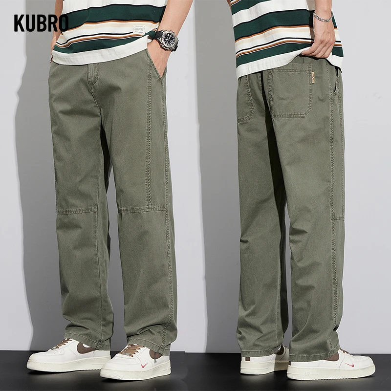 

KUBRO Harajuku Street Fashion Youth Simple Cargo Pants 2024 Spring New Korean Style Loose Straight Casual Wide Leg Trousers Male