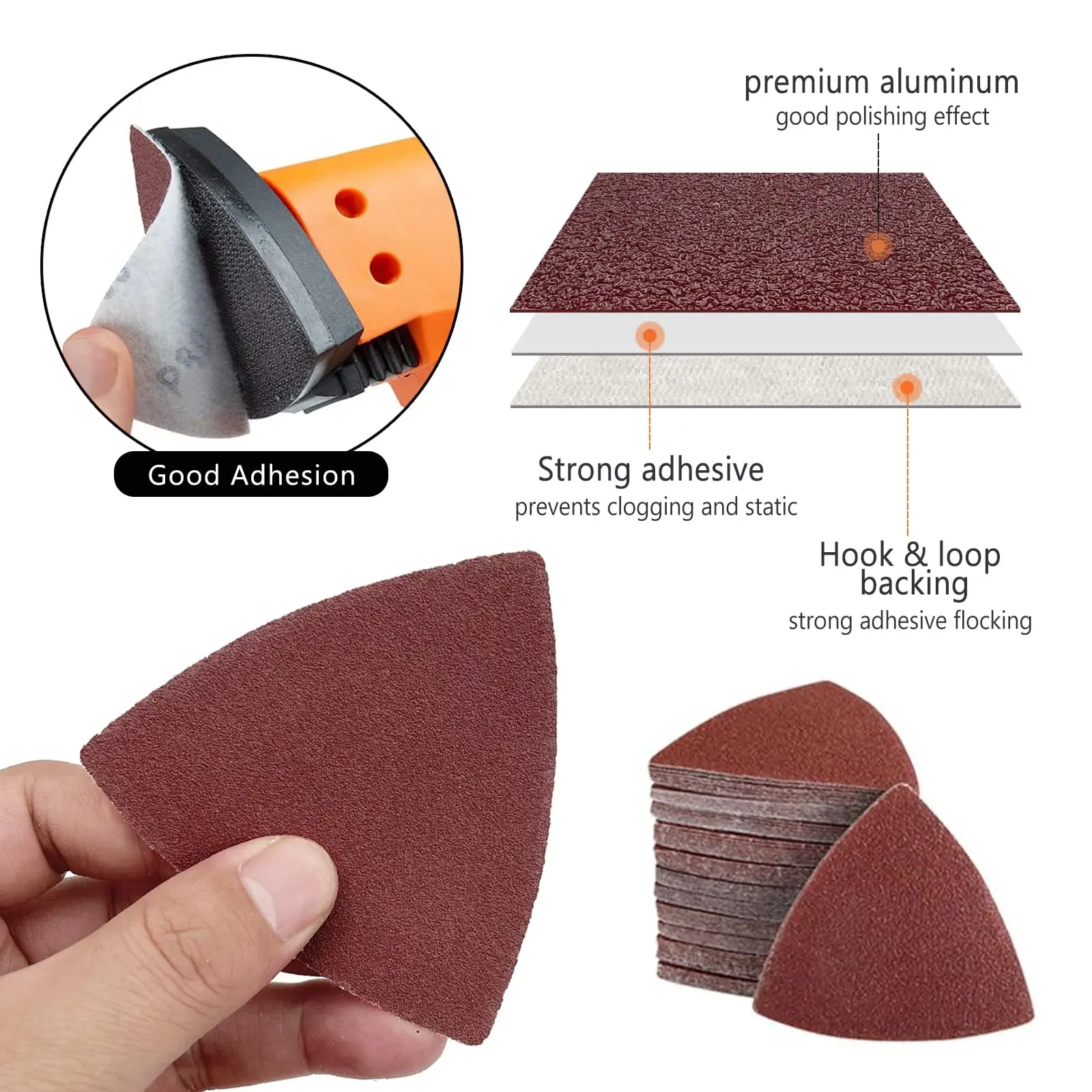 Tamponi abrasivi triangolari da 170 pezzi, carta vetrata triangolare a strappo per fogli abrasivi Multi-utensile oscillanti da 3-1/8 pollici Gr assortiti