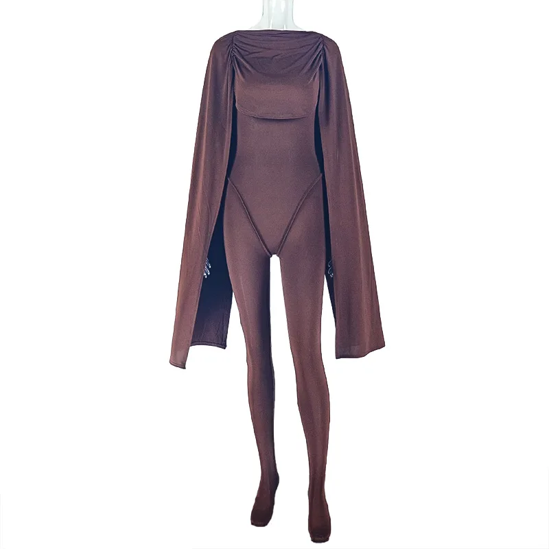 STYLISH LADY Cloak Cape Ruffle Jumpsuits 2025 Summer Women Sleeveless Bodycon Solid Slim Sexy Club Party Overalls