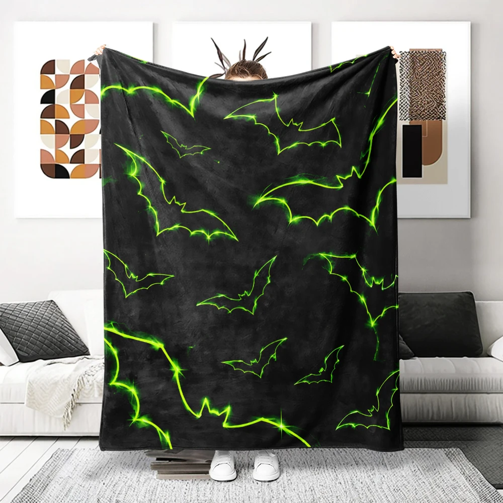 Black Neon Green Bats Soft Flannel Blanket Warm Cozy Throw Blanket for Bedroom Living Room Fuzzy Plush Bedspread Gift for Family