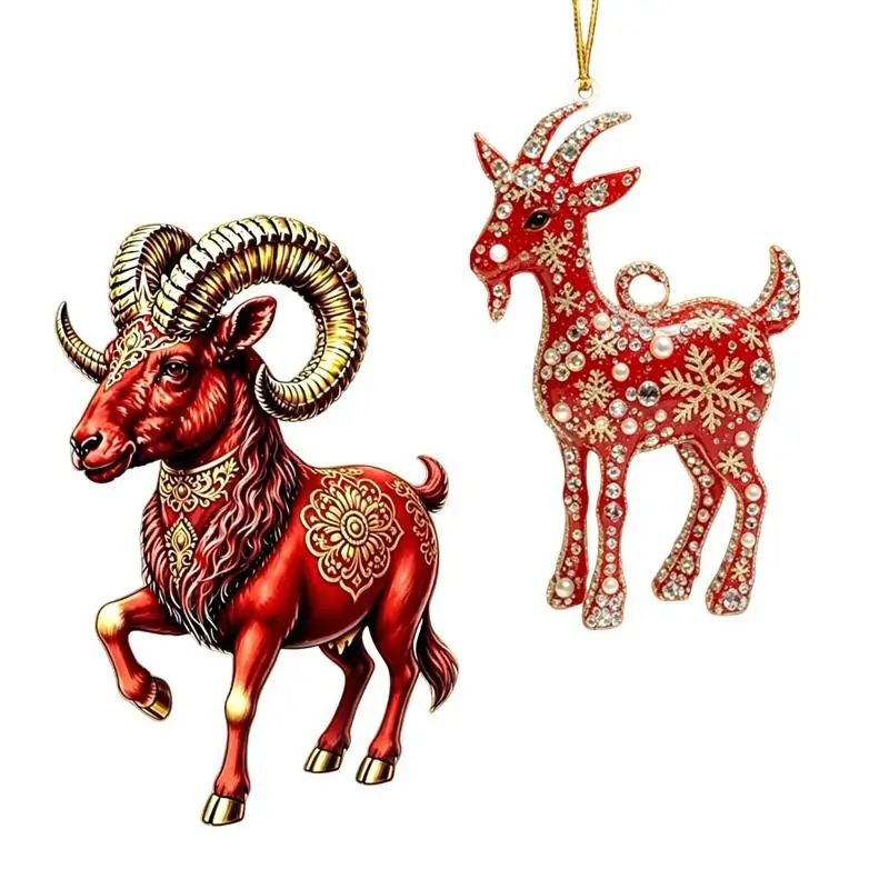 2D Flat Goat Hanging Ornament Acrylic Artificial Rhinestone Goat Pendant Shining Simulation Zodiac Goat Souvenir Bag Charms