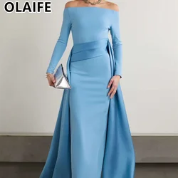 Muslim Long Sleeve Evening Dresses 2024 Blue vestidos de fiesta Elegant Prom Dress Simple Party Gowns فساتين للمناسبات الرسمية