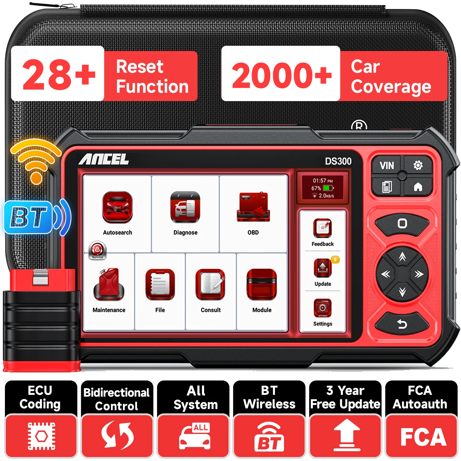 

ANCEL DS300 двунаправленный сканер OBD2, инструмент для сканирования, считыватель диагностических кодов всех систем, сброс 28+, FCA Autoauth, автомобильный сканер OBD2