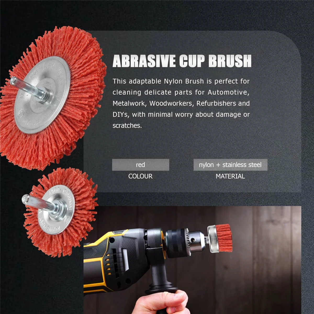 4Pcs Nylon Filament Abrasive Wire Cup Brush Nylon End Brush Kit for Drill Rotary Tool with 1/4 Inch Shank