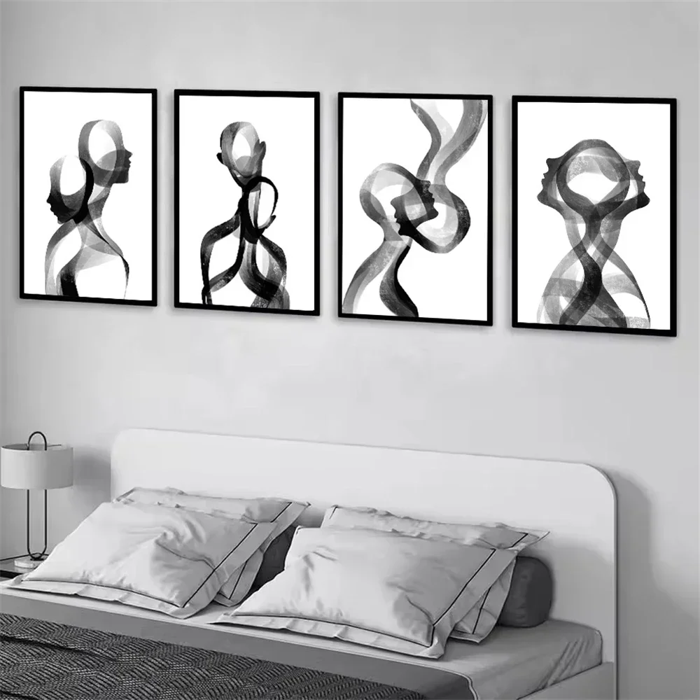 1pc frameless Canvas Painting Abstract Elegant Coupe Canvas Painting Black and White Posters And Prints Modern Minimalist Wall A