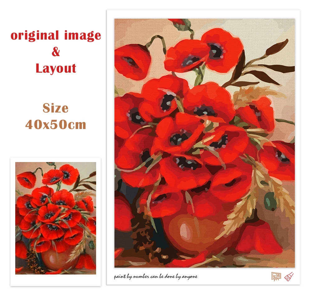 RUOPOTY Paint By Numbers Kits For Adults Children 60x75cm Frame Red flowers Oil Picture By Number Home Wall Art Paints DIY Gifts