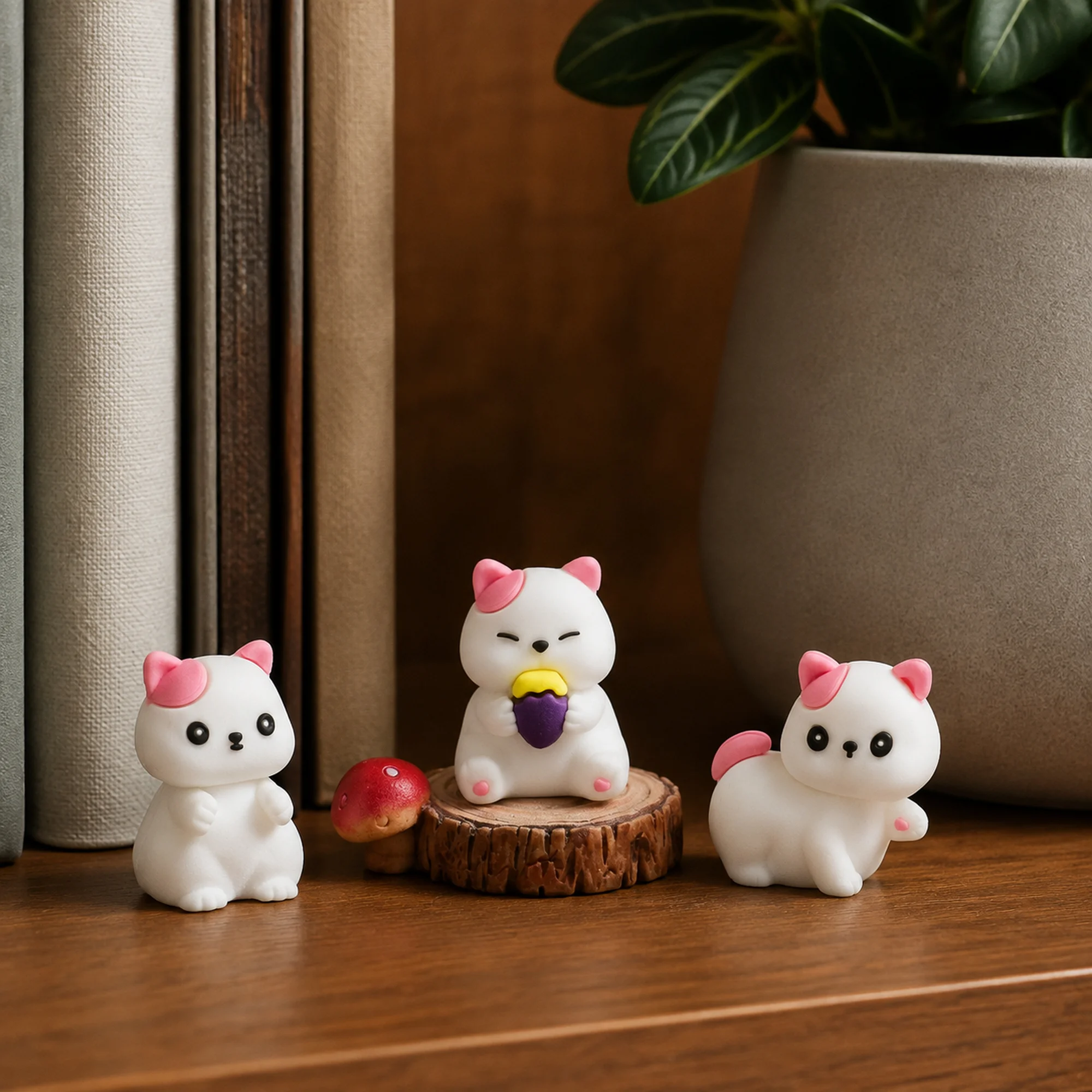 3-5pcs Cute White Cat Bunny Figurine Set Mini Kitten Statue Desktop Ornament Kawaii Home Office Decorations Gift for Girls Kids