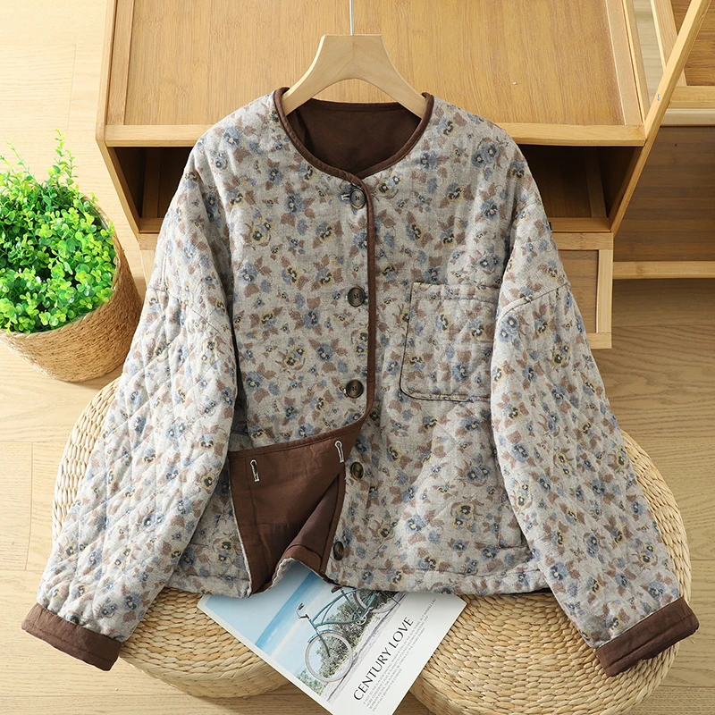 

Loose Lightweight Floral Cotton Jaet Faionable Versatile Autumn Winter New Sle Small Cotton Coat Ele Aosphere