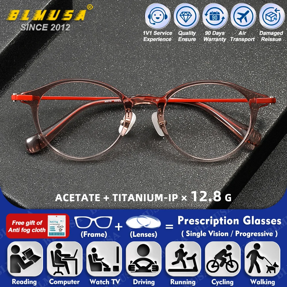 

BLMUSA (S) Simple Trendy Titanium Progressive Computer Glasses Women Anti Blue Light Anti Blue Light Myopia Prescription Eyeware