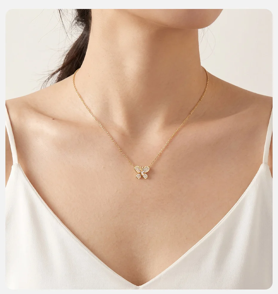 Vnox Luxuriöses, elegantes Zirkon-Schmetterlings-Blumen-Ohrring-Halsketten-Set für Frauen, trendiges, süßes Schmuckset mit Schleifenknoten, Braut-Hochzeitsgeschenk – Detail 2