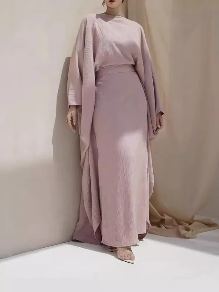 

Women's Elegant Hooded Abaya with Smocking Sleeve One-Piece Modest Prayer Dress with Free Belt Islamic Clothing for Dubai/Saudi