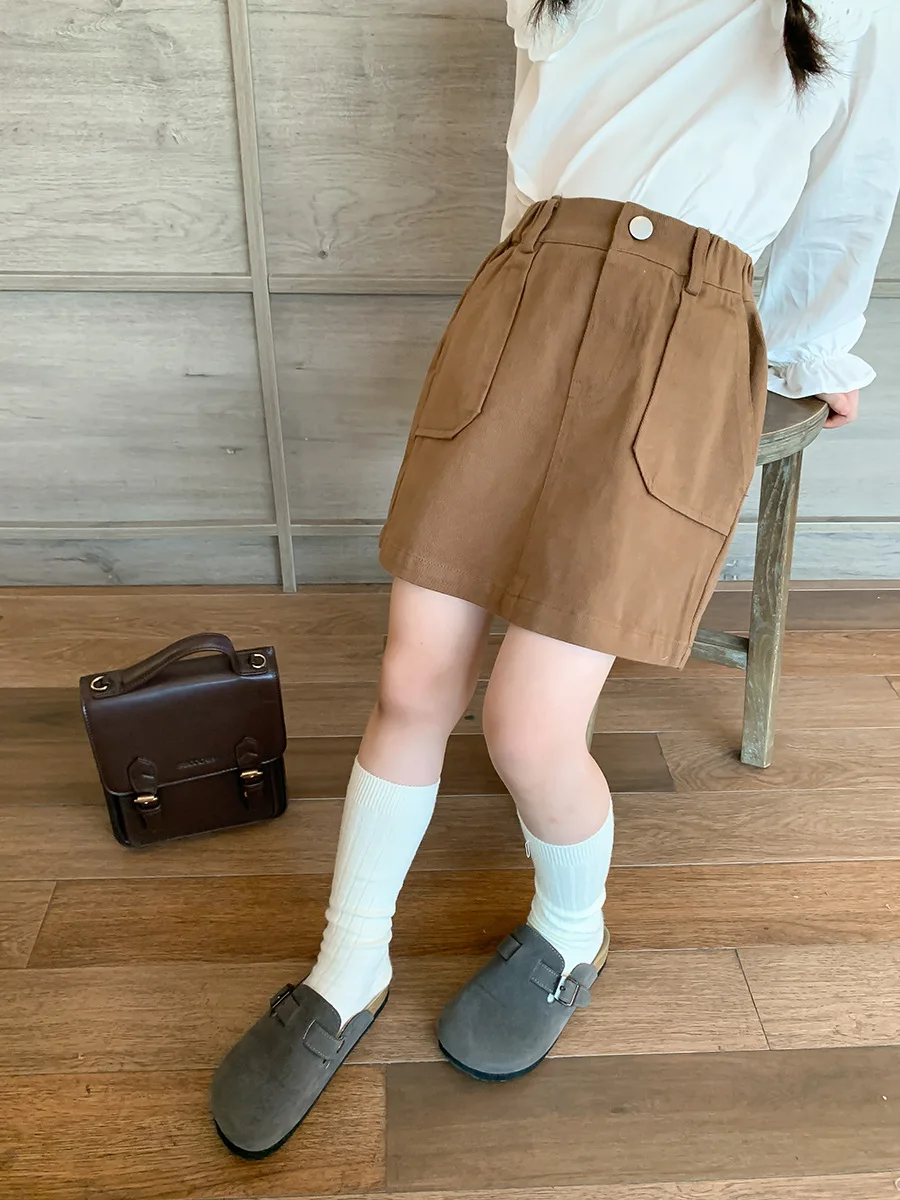 Baby Girls Skirt Autumn Children\'s Solid Versatile Half Skirt Girl Twill Cotton Pocket Work Dress Casual Versatile Short Skirt