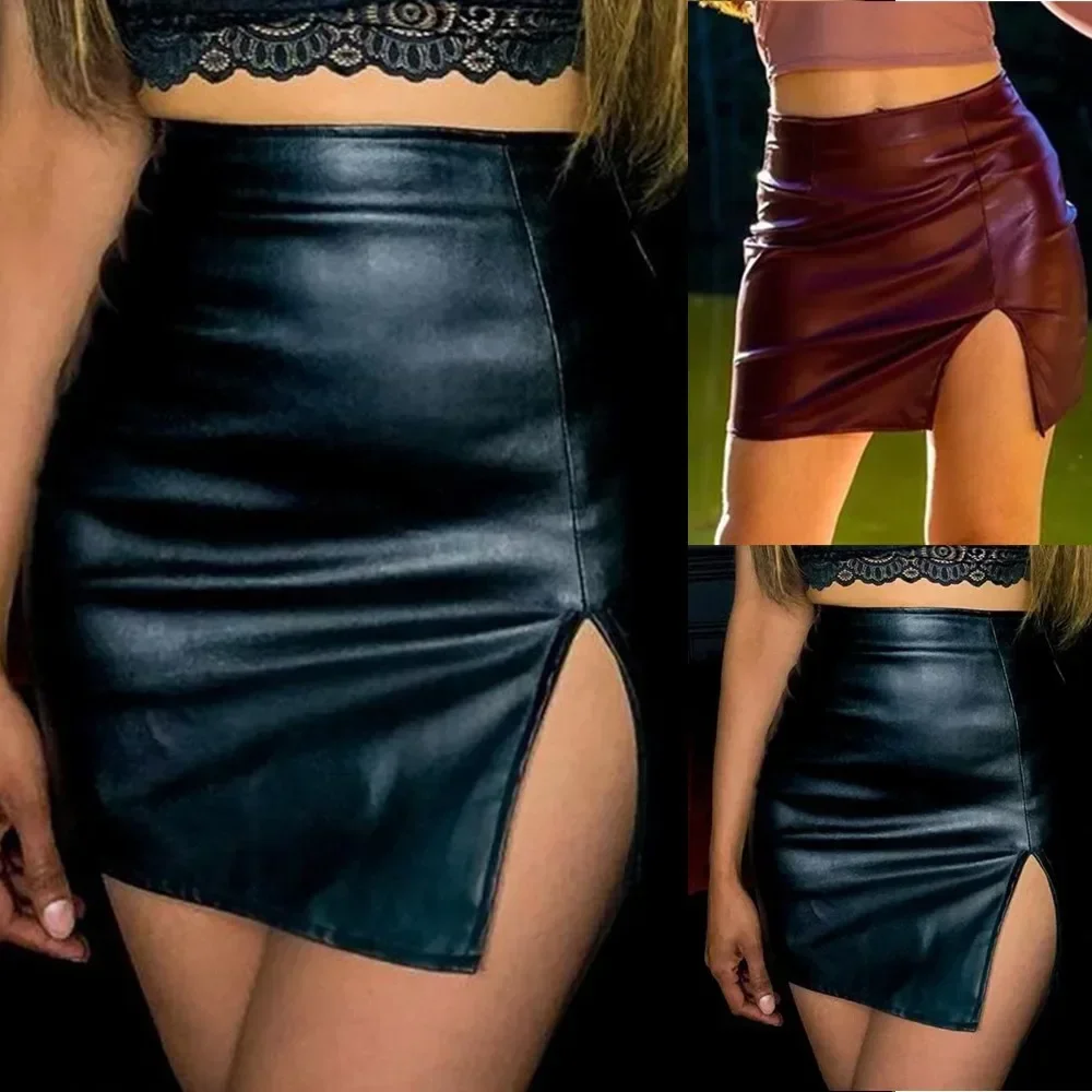 Sexy Womens Buttocks Wrapped PU Leather Zip Up Skirt Ladies High Rise Club Party Bodycon Skirt Nightclub Black Ladies Skirt