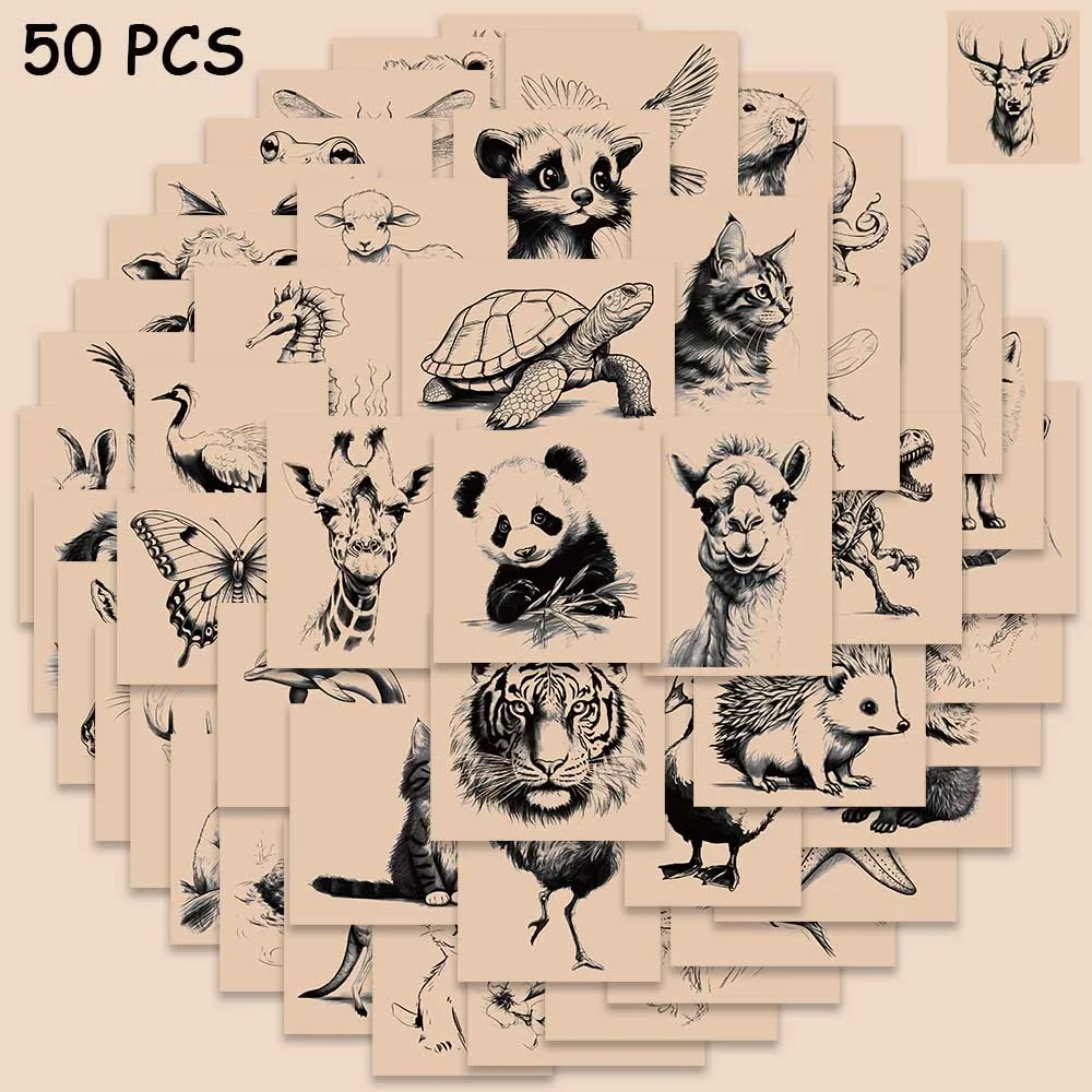 78pcs Retro Animal Sketching Stickers Vintage Aesthetic Decals Laptop Luggage Skateboard Scrapbook Vinyl Waterproof Sticker