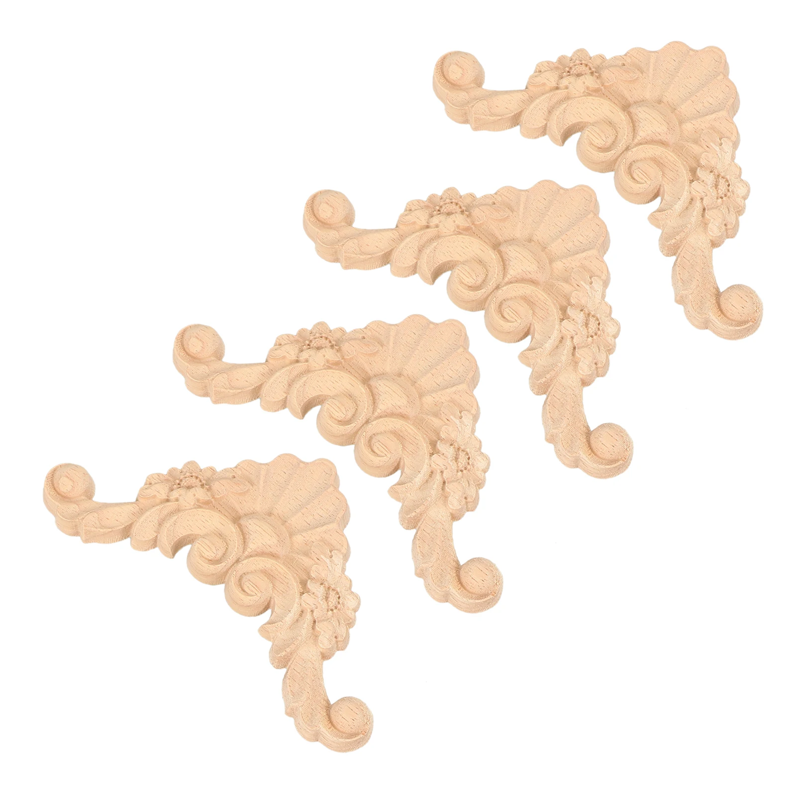 

4 Pcs Wood Carving Piece Indoor Decor Applied Carved Furniture Fittings Transfers for Applique Ornate Appliques Onlays Cabinet