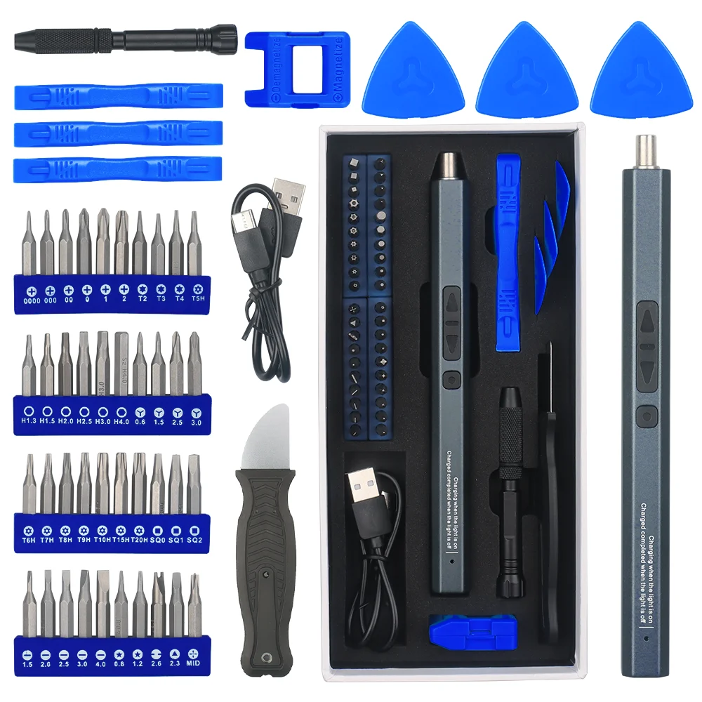 Wozobuy Conjunto de Chave de Fenda Elétrica Kit de Ferramentas de Reparo Recarregável com Tipo-c Smartphones Brinquedos pc 50 em 1