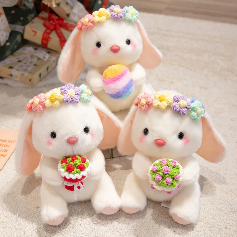 

25cm Cute Cartoon Rose Bouquet Rabbit Fluffy Simulation Bunny Plush Toy Kawaii Animal Long Ears Rabbit Doll Girlfriend Gift