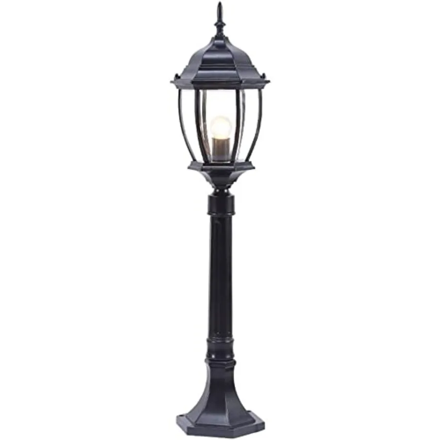 

Декоративный уличный светильник - водонепроницаемая садовая лампа с плафоном из нержавеющей стали и стекла для дорожек и патио, черный цвет