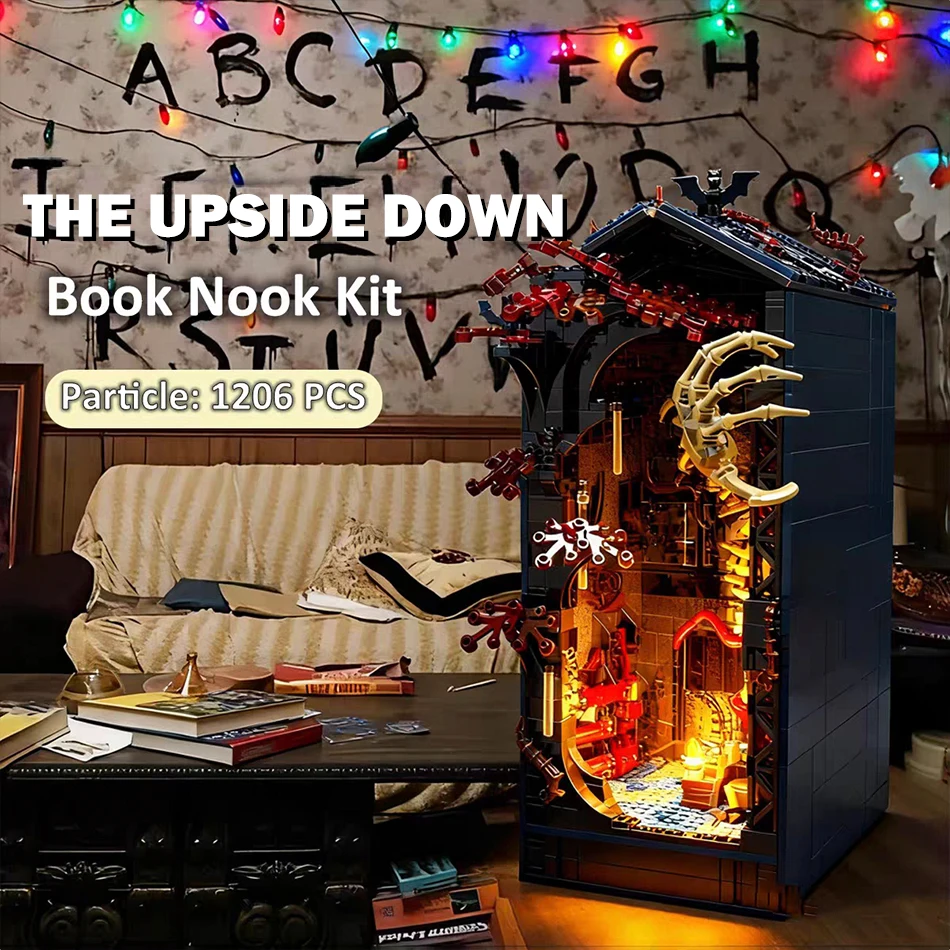 MOC Strangered Story Casa del Mostro Vecna Capovolta, Kit di Costruzione Book Nook, Puzzle 3D, Libreria con LED, Mattoncini Giocattolo, Regalo per Bambini