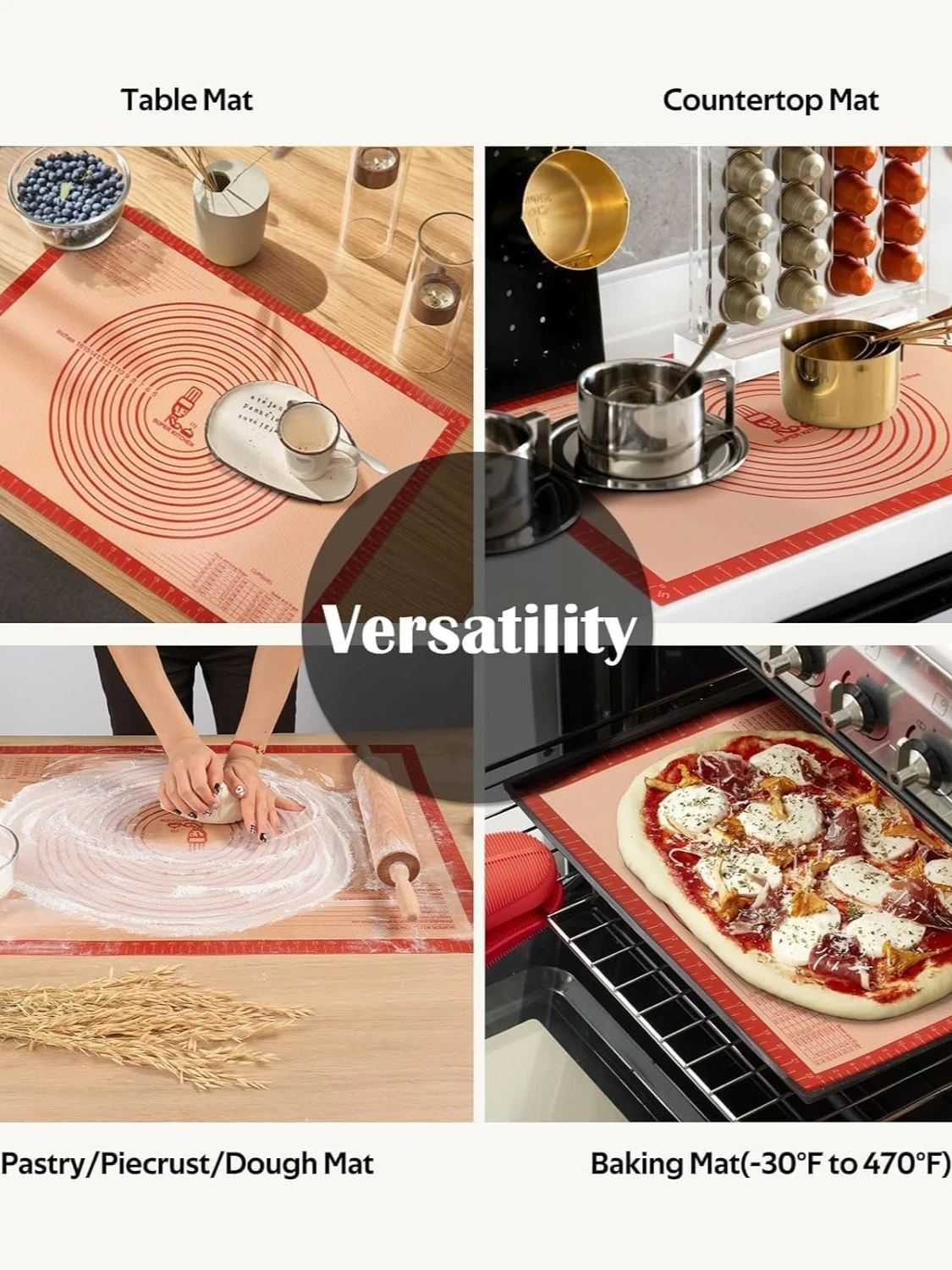 Tapis à pâtisserie en Silicone antidérapant Extra Large avec mesures 28'' par 20'' pour tapis de cuisson en Silicone, comptoir, rouler la pâte