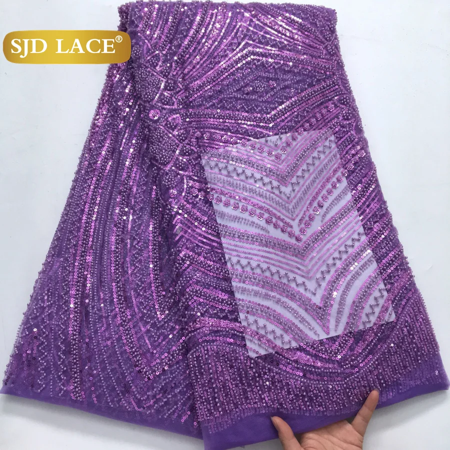 

SJD LACE African French Tulle Beaded Lace Fabric 2025 Luxury Embroidery Lace Sequins Beads Fabric For Women Wedding Dress 4270