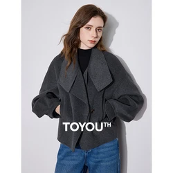 TOYOUTH Women Double Sided Woolen Coat 2024 Autumn and Winter New Lapel Collar Lantern Sleeve One Button Short Style Jacket Coat