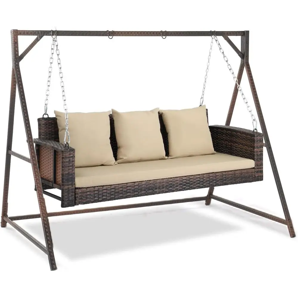 

Durable 800lbs Wicker Hanging Swing Set with Cushions for Porch, Garden, or Yard in Brown