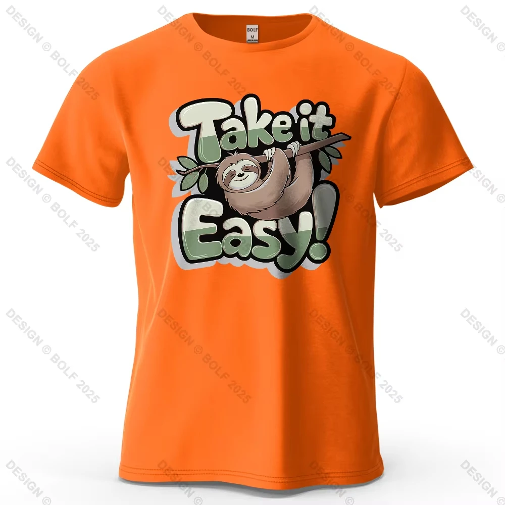 Take It Easy Printed T-shirt Loose Fit Sloth Cute Positive Energy Slogan Printed T-shirt Women's Top T-shirt Streetwear