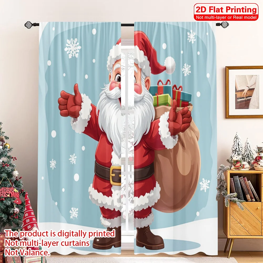 

2pcs 2D flat printing Merry Christmas Popular Window Drapes Cute Santa Claus Gift Bag 100% Polyester Without Electricity Festive