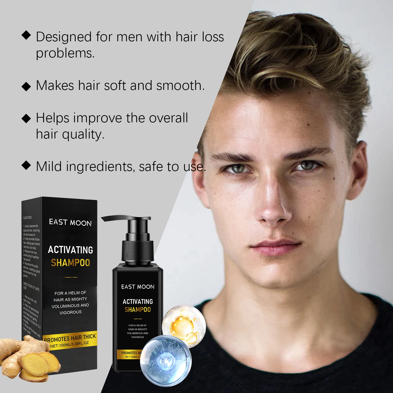 Ölkontroll-Schuppen-Shampoo für Männer, Ingwerwurzeln, Kopfhautbehandlung, reinigendes Haarshampoo, Reparatur beschädigter Haarwurzeln, Haarpflege
