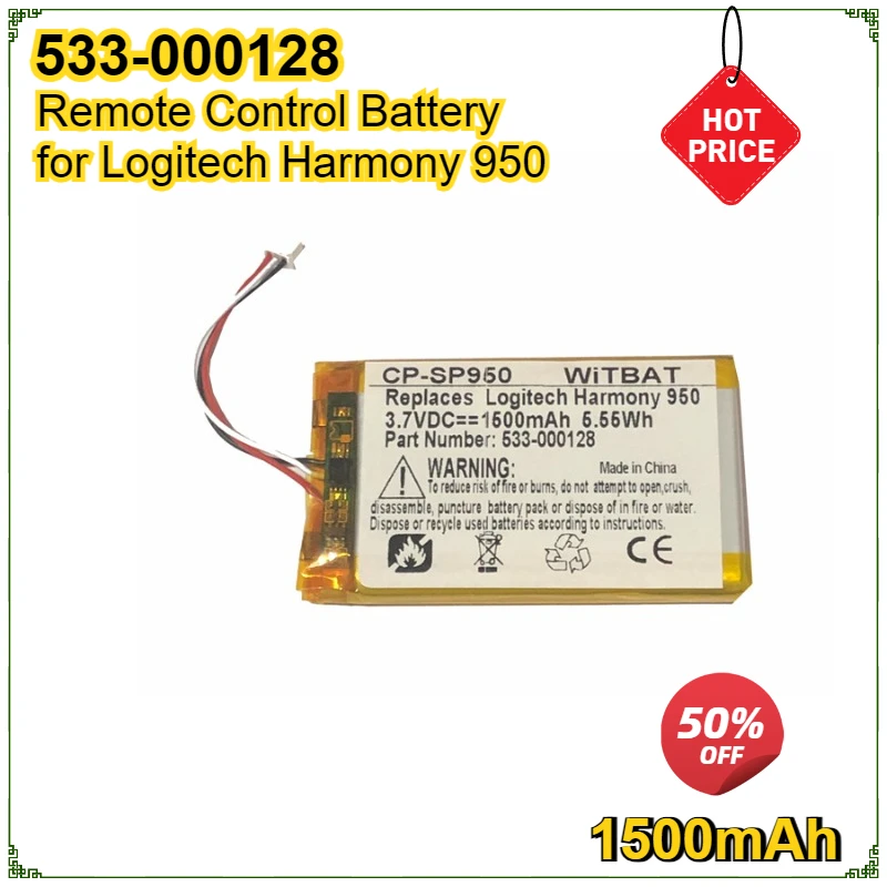 Remote Control Battery 3.7V/1500mAh 533-000128 623158 for Logitech 915-000257 915-000260 Elite Harmony 950