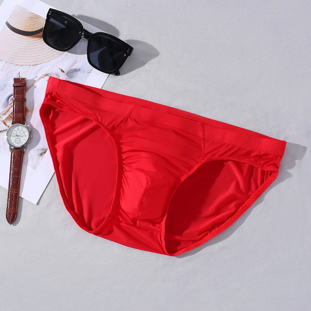Men Solid Color T-Back Ice Silk Underwear Brief Sheer Low Waist Thong Very Hot Lingerie Quick-Drying Underpants Unisex Panties