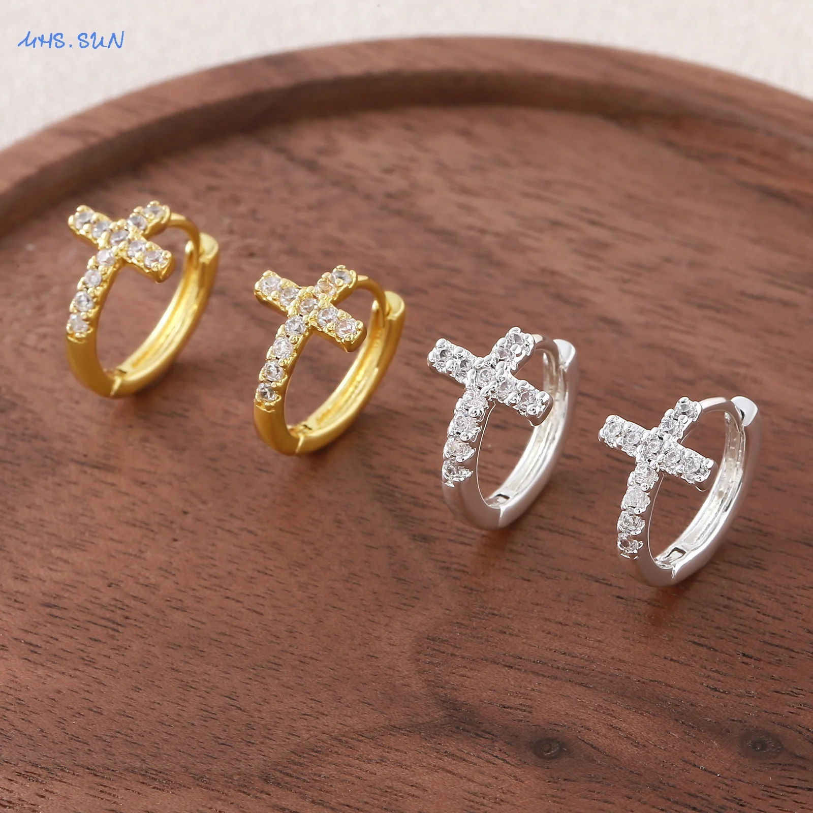 SUNSLL Fashion Gold/Silver Plated Cross Hoop Earrings Fully Zircon Paved Women Jewelry Gifts For Daily Commute And Party Wear