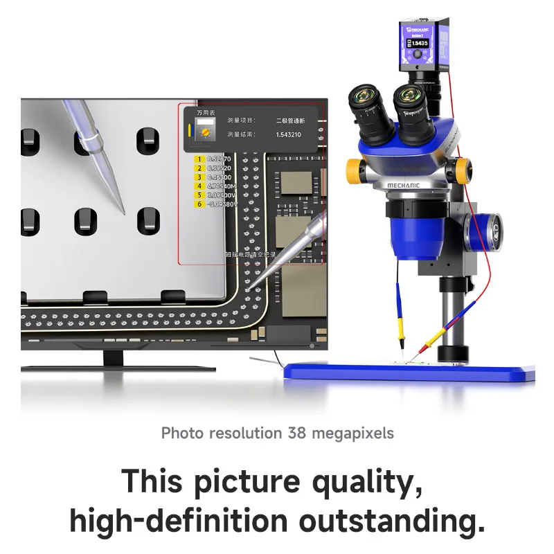 メカニック 38MP HDMI 顕微鏡カメラ マルチメーターペン付き デュアルディスプレイ同期画面 PCB 溶接および電気ビデオ測定用