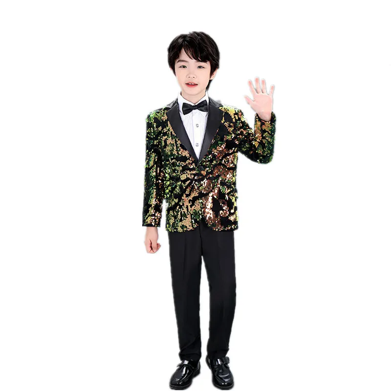 

Children's Shining Sequins Stage Show Photography Suit Kids Festival Piano Wedding Birthday Tuxedo DressBoys Performance Costume